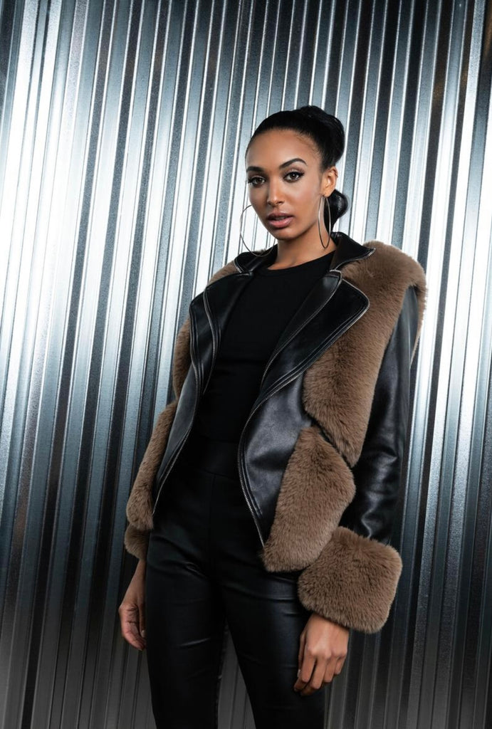 Orion Lollipop Faux Leather and Fur Crop Jacket