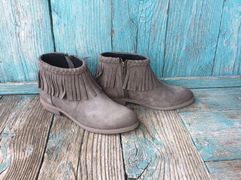 Short Grey Suede Fringe Boots