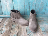 Short Grey Suede Fringe Boots