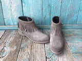 Short Grey Suede Fringe Boots