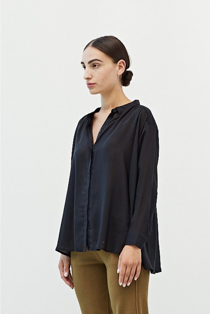 Black Button Up Blouse 3/4 Length Sleeves