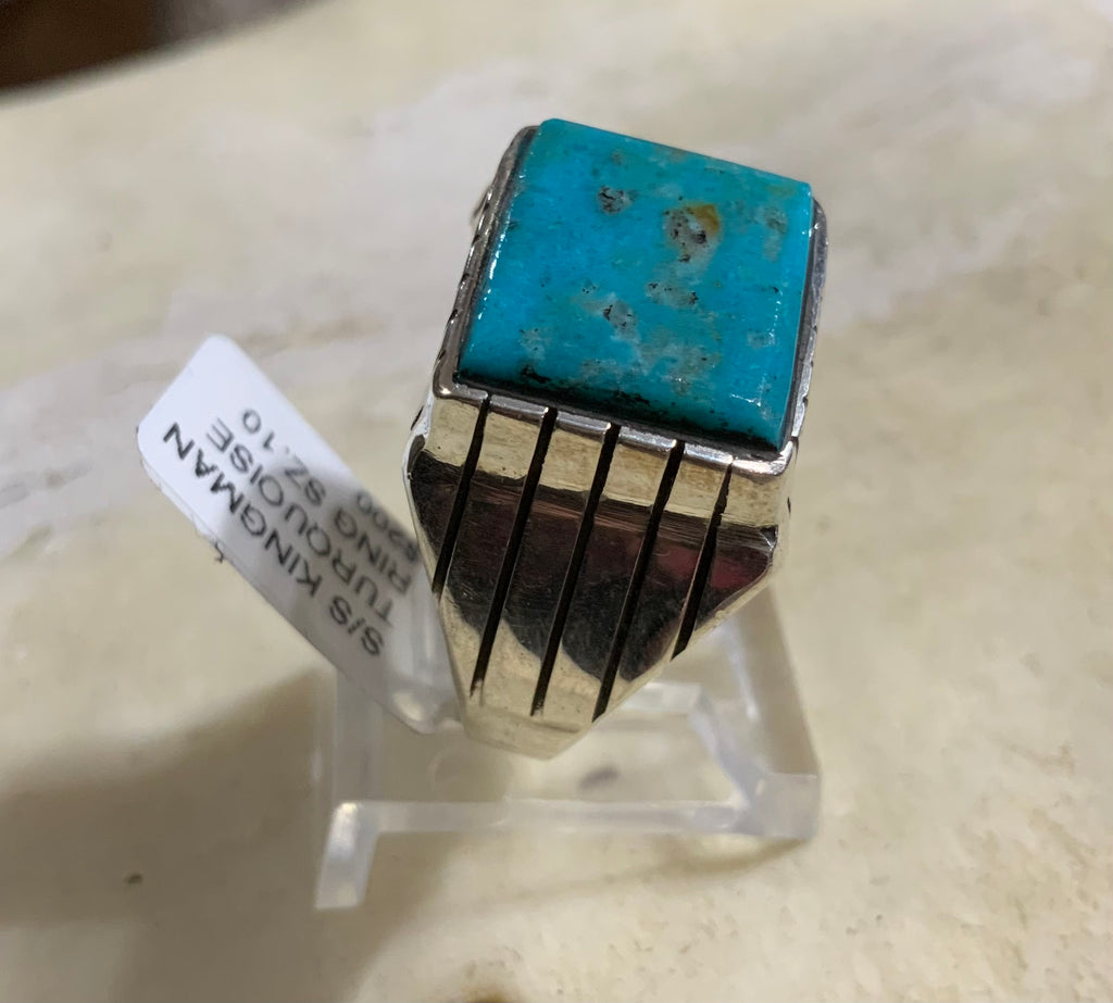 Traditional Rectangular Kingman Turquoise Men’s Ring
