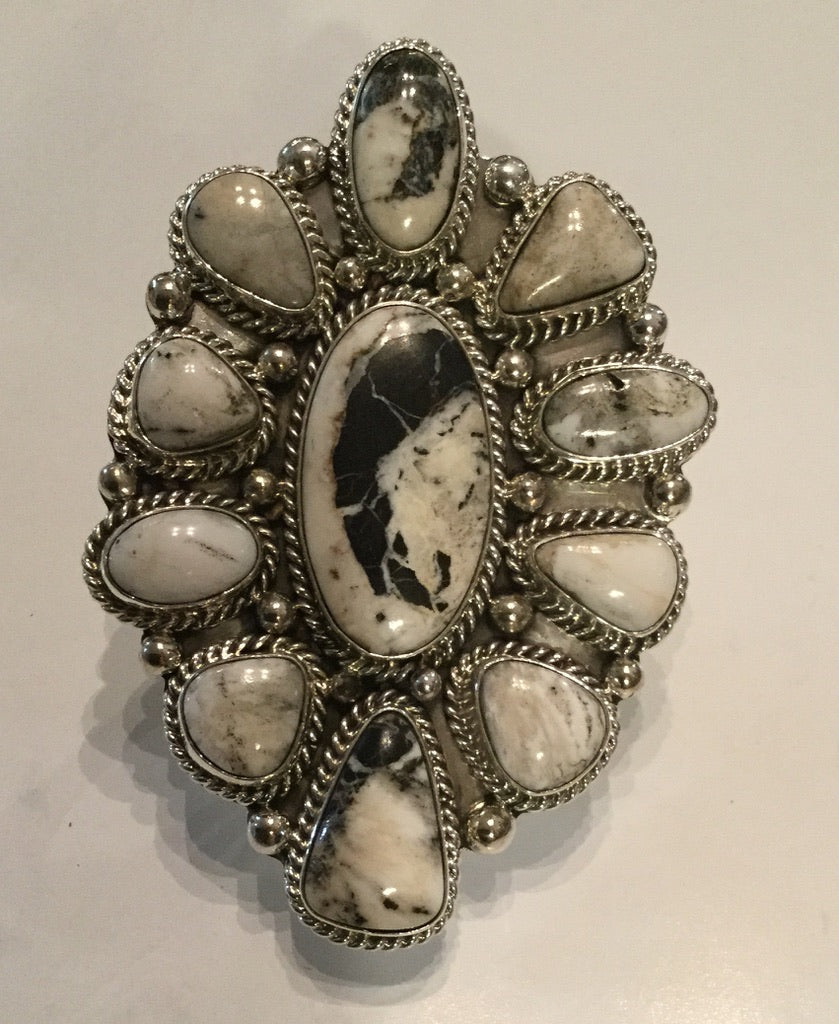 White Buffalo Turquoise Cluster Ring 10