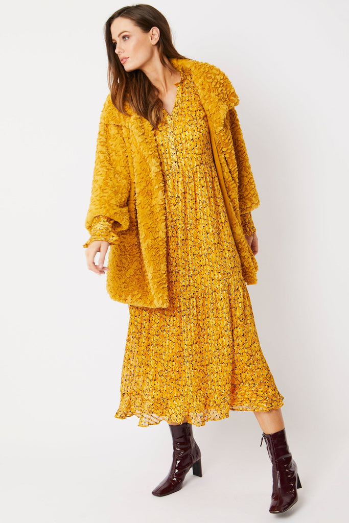Mustard Luxurious Faux Fur Coat