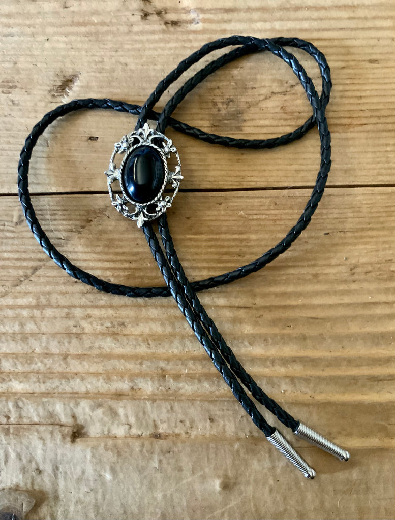 Filigree Bolo Tie Black Stone