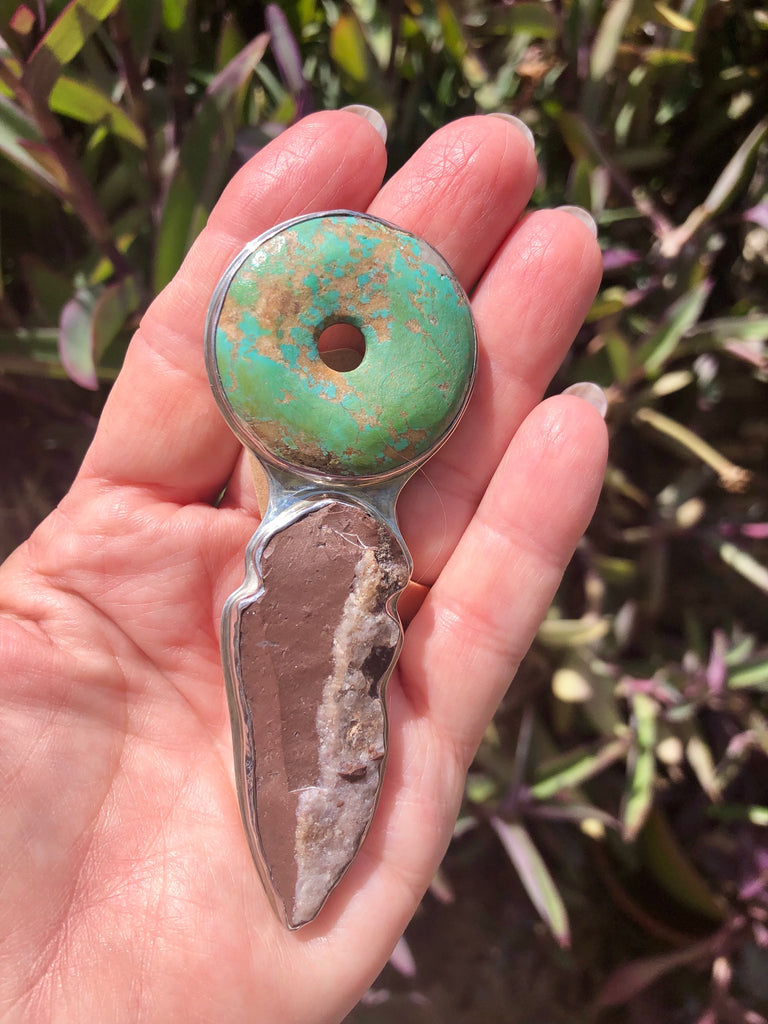 Vintage Sterling Turquoise Arrowhead Pendant Pin