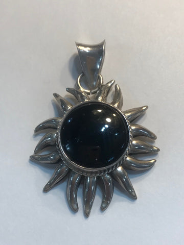 930 Onyx Signed Sun Pendant Vintage