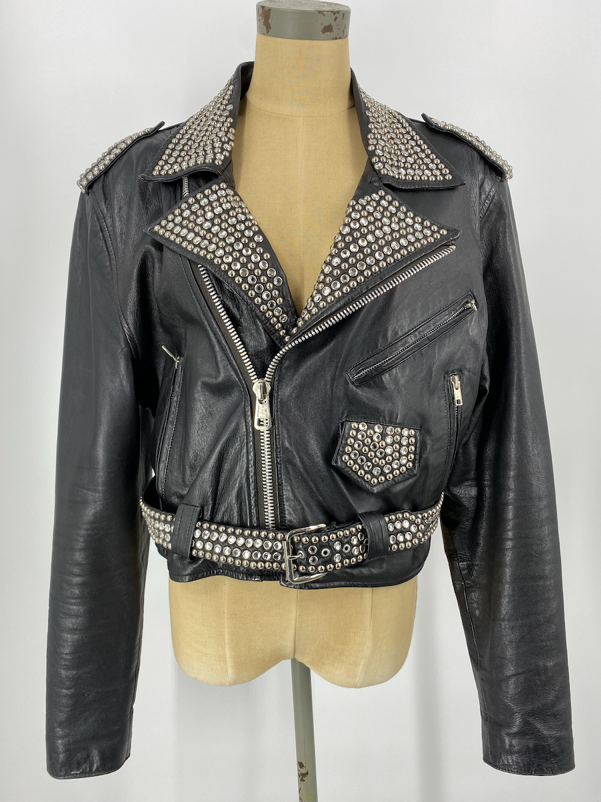 LA Roxx Leather Jacket w/ Studs & Swarovski Crystals