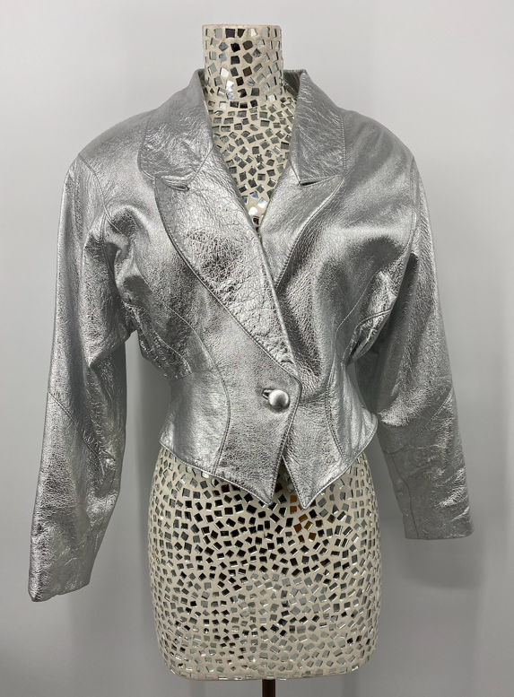 Lillie Rubin Leather Metallic Silver Jacket Lillie Rubin Leather Metallic Silver Jacket