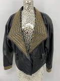 LA Roxx Black Leather Jacket with Gold Studs - Large
