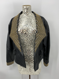 LA Roxx Black Leather Jacket with Gold Studs - Large