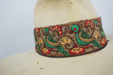 Vintage Distressed Hat Floral Bird Band 6-7/8