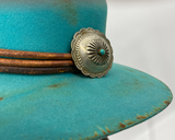 Turquoise Vintage Distressed Hat w/ Concho - 6-7/8