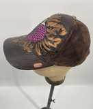 Kippys Leather Cap - Brown w/ Pink Heart