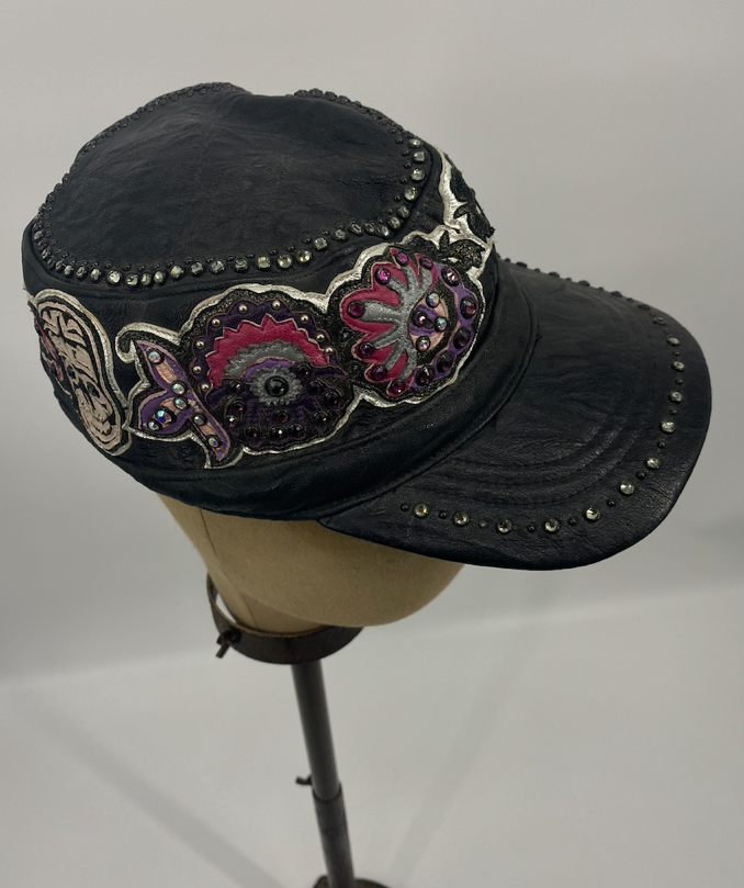 Black Leather Kippy's Skull Cap