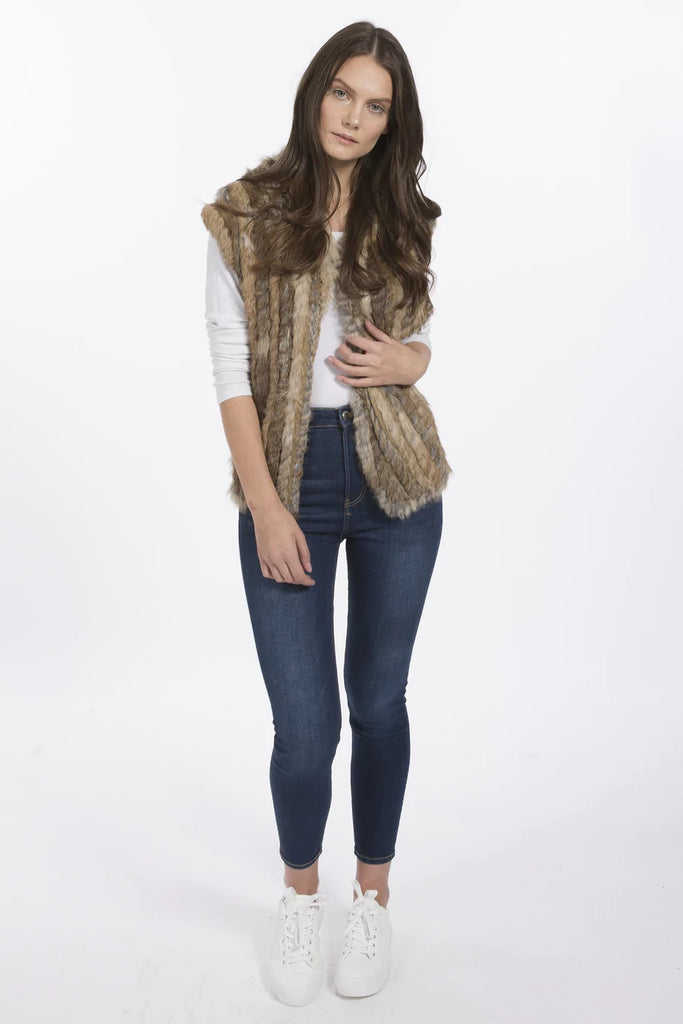 Rex Rabbit Non Shedding Fur Vest with Hood One Size