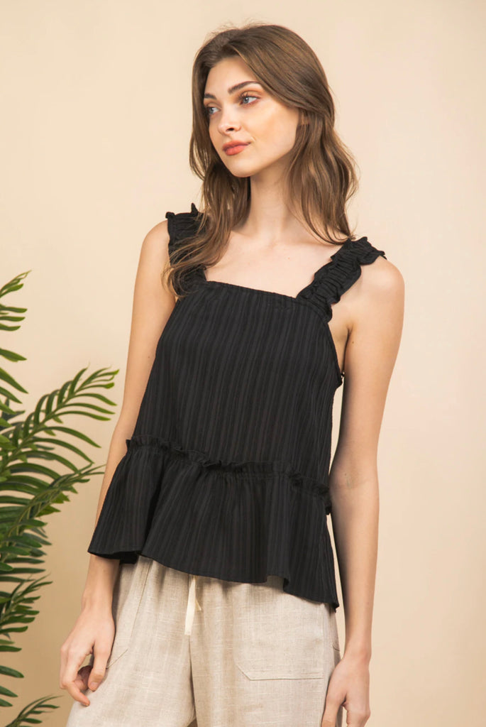 Square Neck Ruffle Sleeveless Top 4 Colors!
