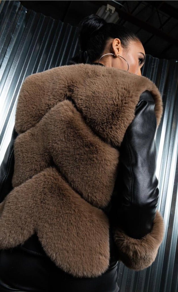 Orion Lollipop Faux Leather and Fur Crop Jacket
