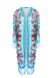 Turquoise Burnout Silk Velvet Hand Beaded Coat