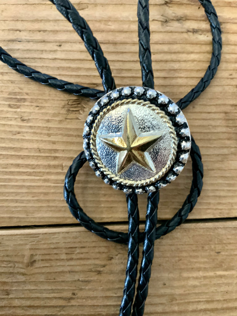 Fancy Tri Color Texas Star Bolo Tie
