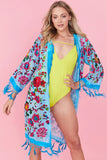 Turquoise Burnout Silk Velvet Hand Beaded Coat