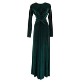 Emerald Velvet Knot Maxi Dress L
