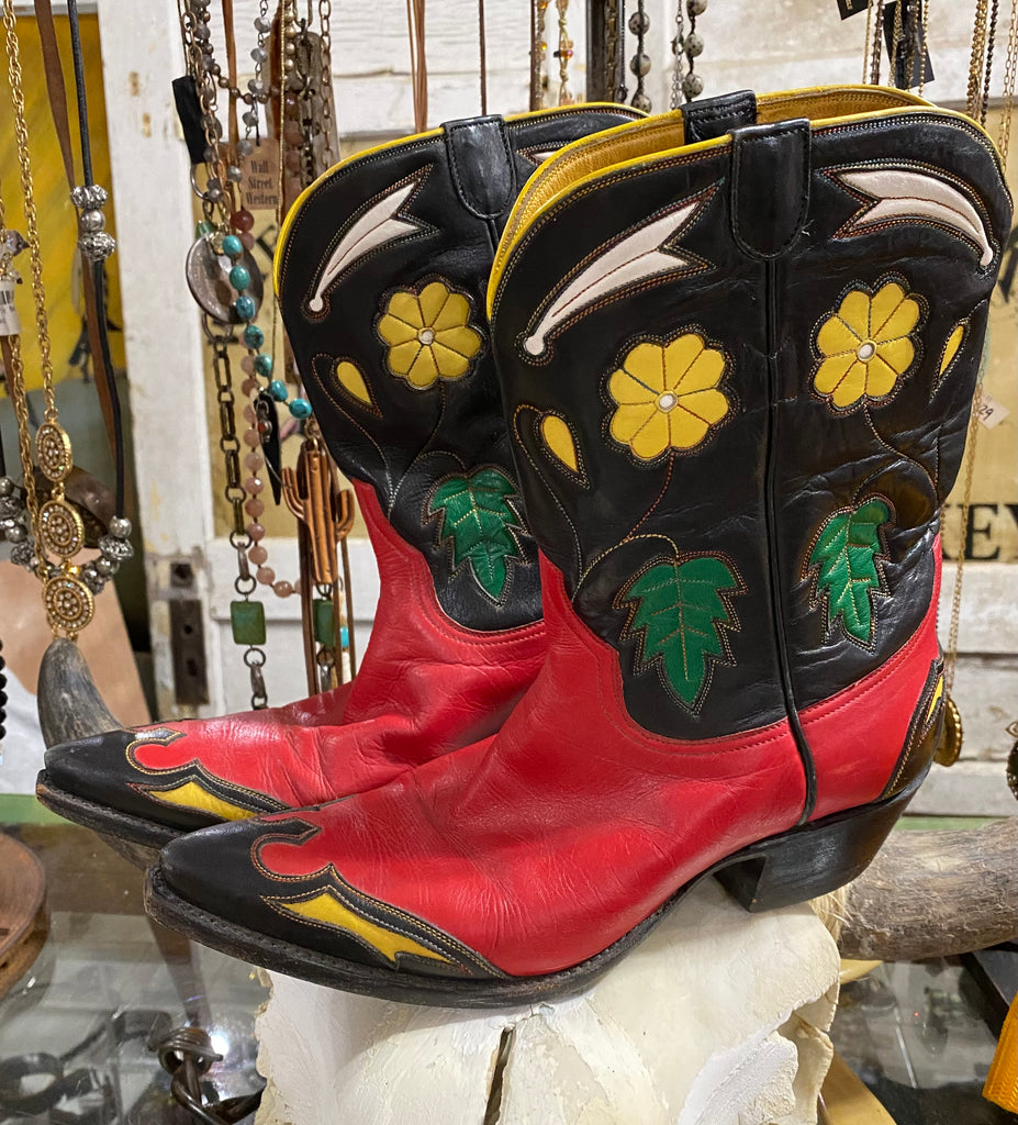Custom Stallion Red Black Floral Boots 8B Custom Stallion Red Black Floral Boots 8B