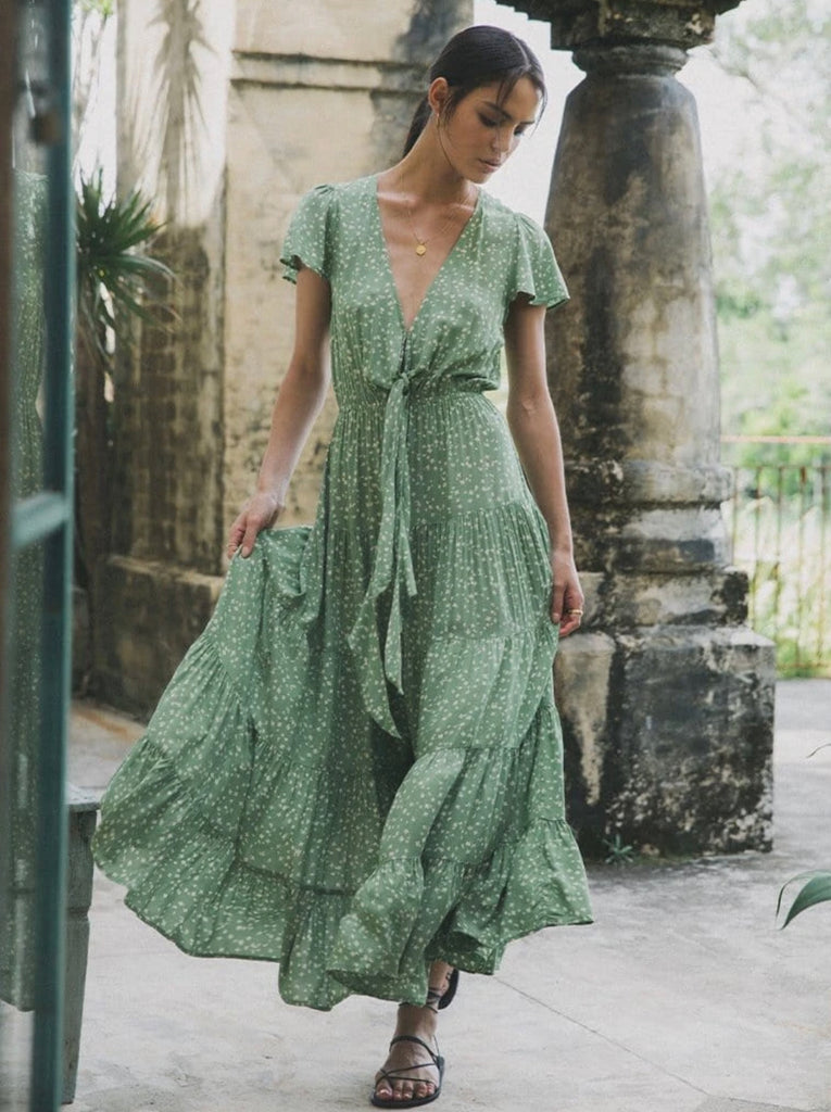 Lucia Ditsy Tie Front Maxi Dress
