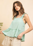 Square Neck Ruffle Sleeveless Top 4 Colors!