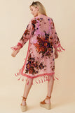 Pink Silk Hand Beaded Kimono with Fringe