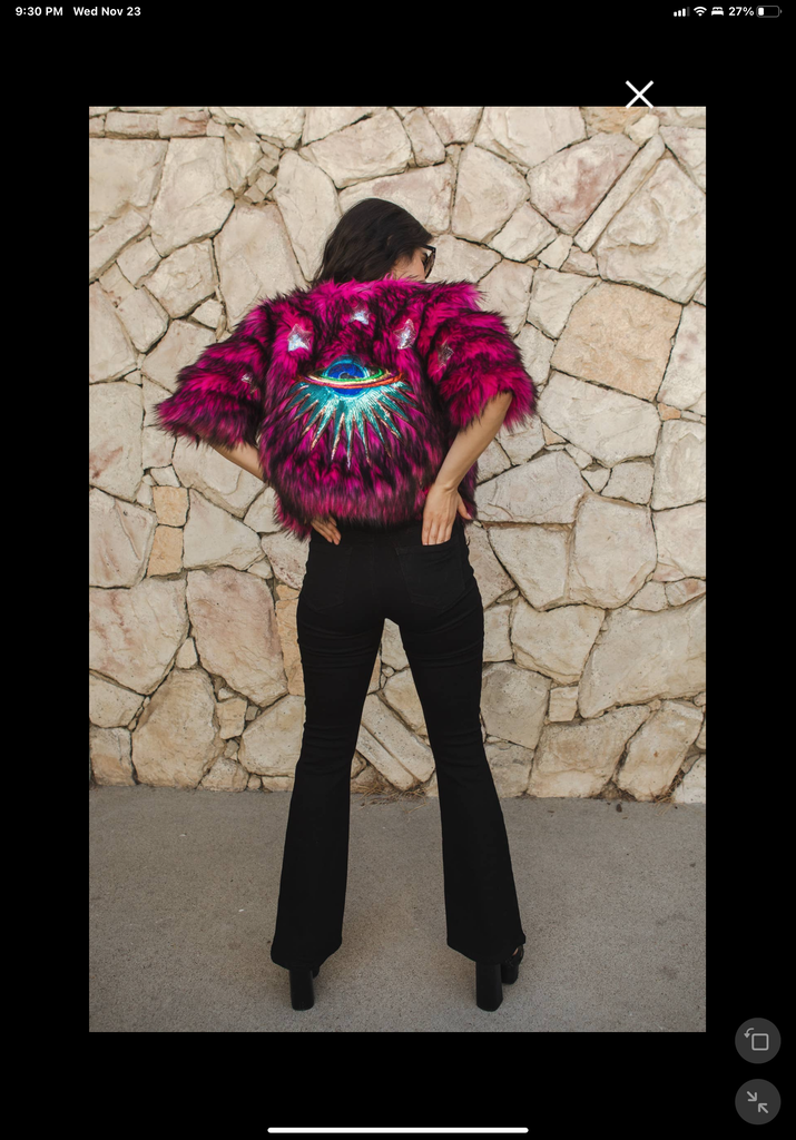 Planet Queen Crop Faux Fur Jacket