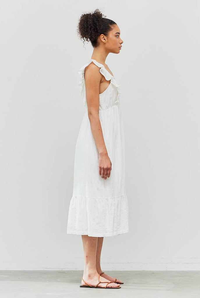 Ruffle Shoulder Empire Waist Dress