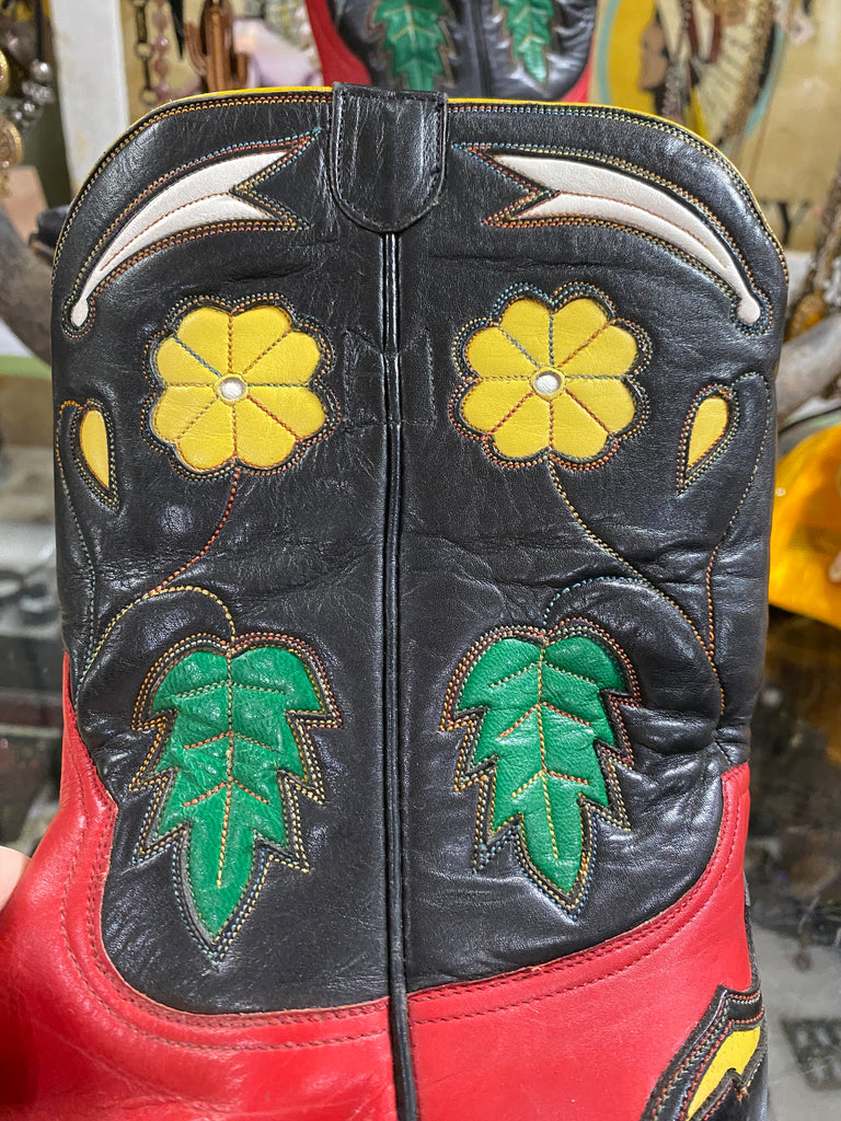 Custom Stallion Red Black Floral Boots 8B