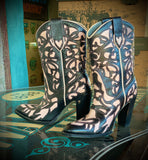 Inlay Pink Black Hearts 3.5 β Heel Menudier Boots Sz 37