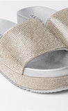 Rhinestone Platform Slide Sandals Silver