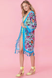 Turquoise Burnout Silk Velvet Hand Beaded Coat