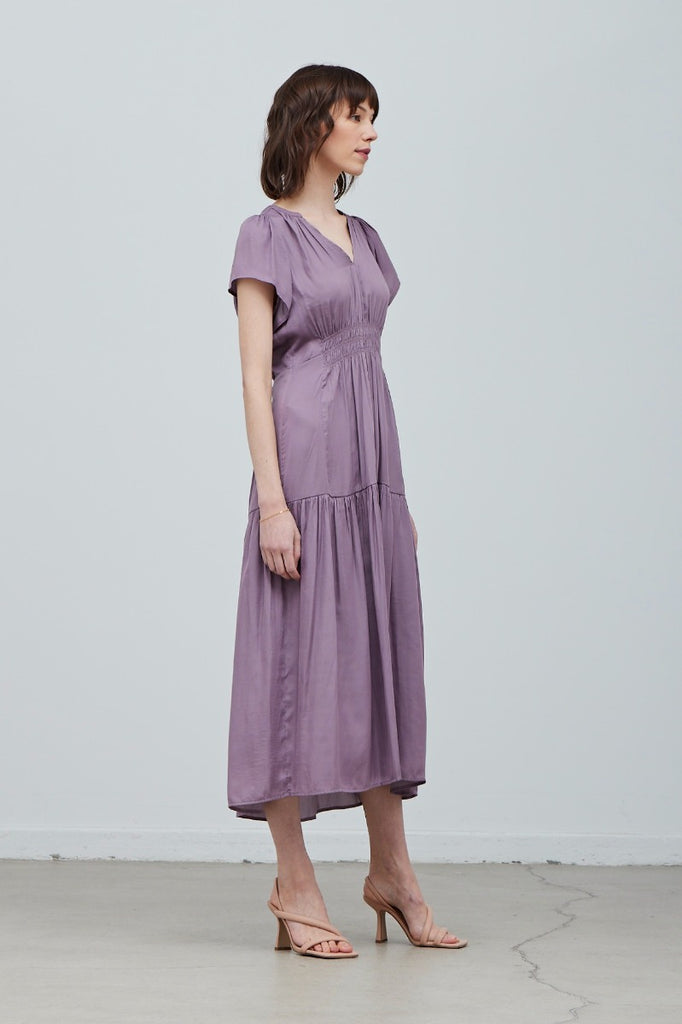Ruffle Satin Midi Dress