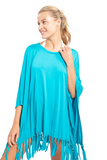 Turquoise Poncho with Fringe