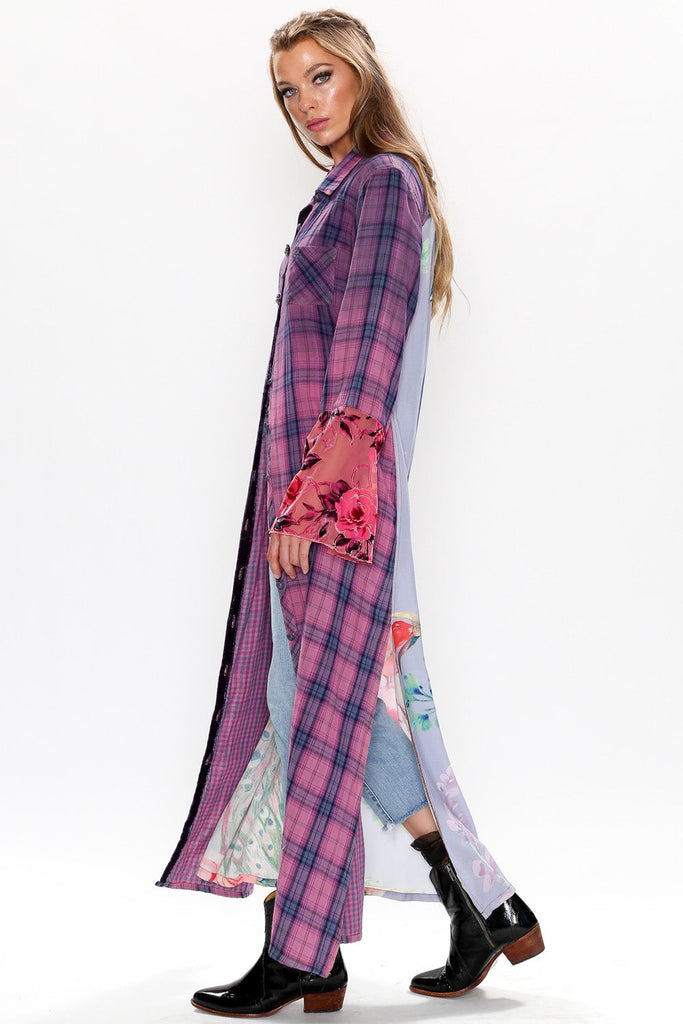 Lover Maxi Flannel Dress Duster with Peacock