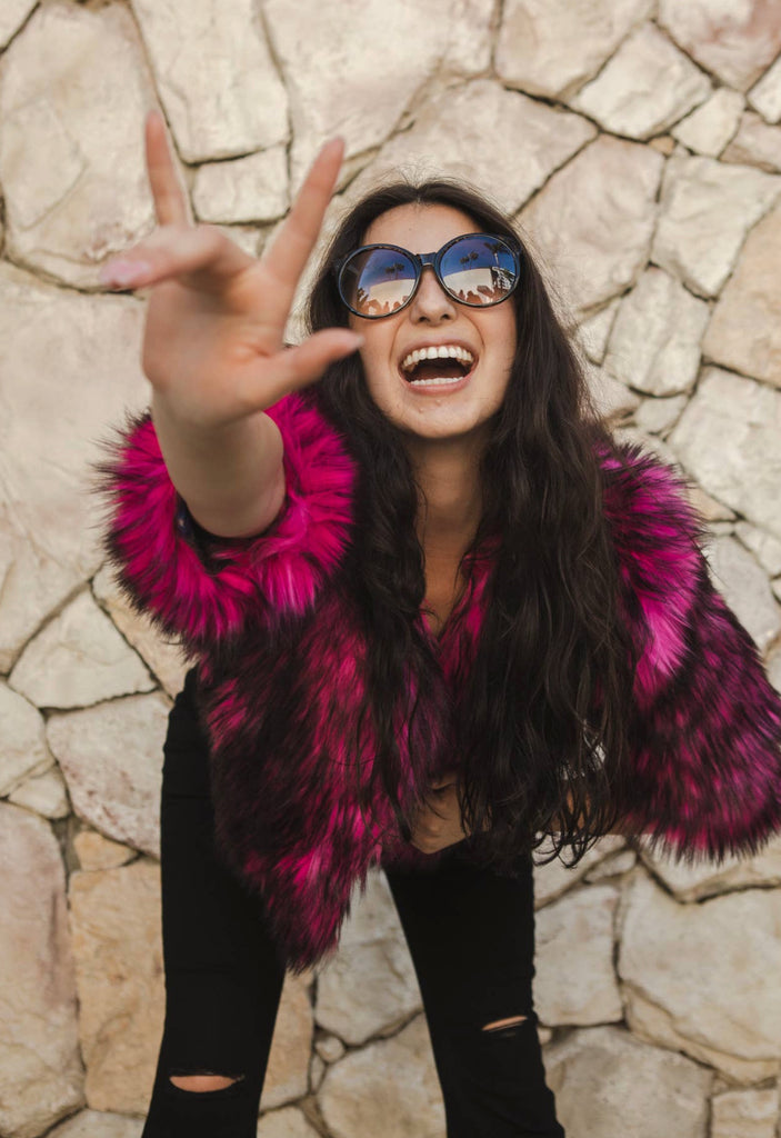 Planet Queen Crop Faux Fur Jacket