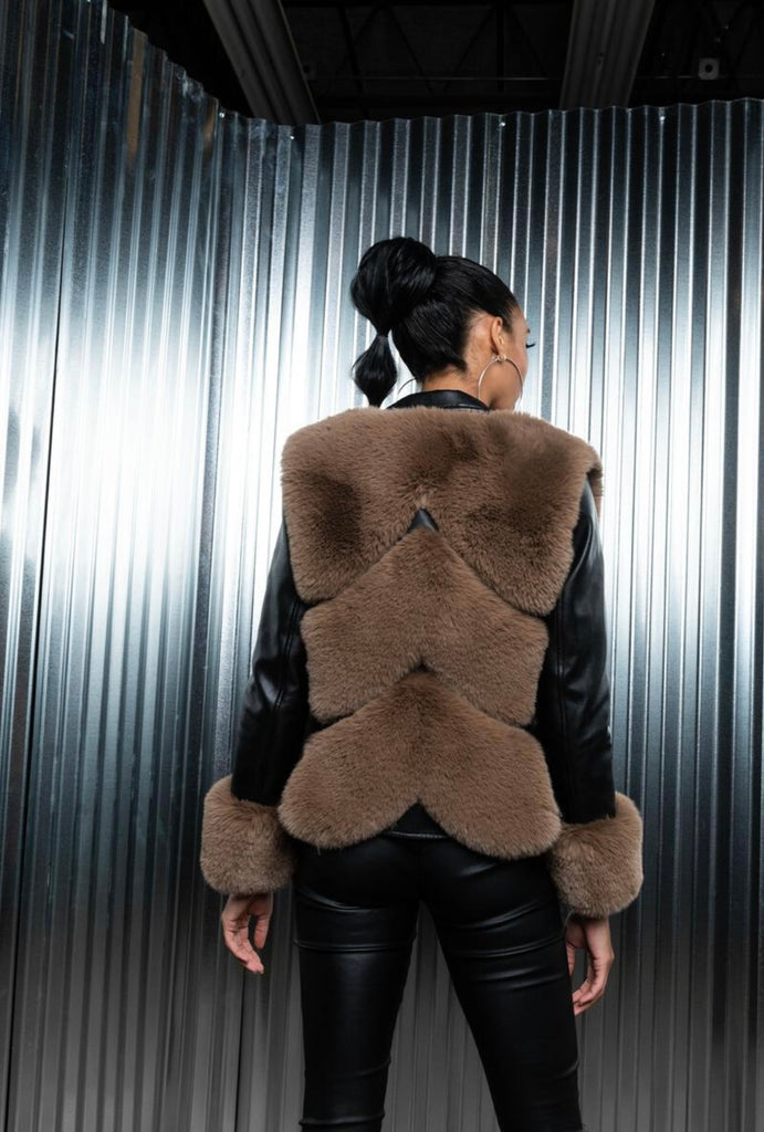 Orion Lollipop Faux Leather and Fur Crop Jacket