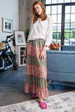 Floral Pull On Elastic Waist Maxi Skirt
