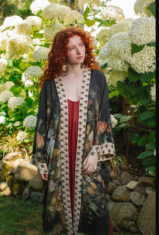 Satin Lounge Print Kimono and Pants SET