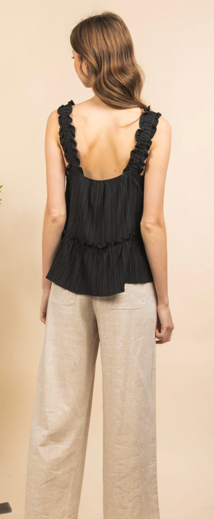 Square Neck Ruffle Sleeveless Top 4 Colors!