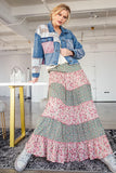 Floral Pull On Elastic Waist Maxi Skirt