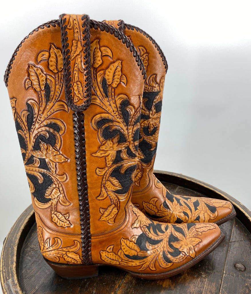 Hand Tooled Inlay Men's Boots 10.5D