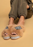 Sneaky Snake Platform Faux Fur Slides with Rhinestone Sole