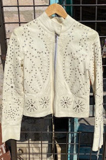 Kippys Cream Lamb Leather Short Jacket with Swarovski Crystals S