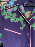 Rickrageous Custom Purple Pearl Snap Wool Gab Shirt Swarovski Crystals