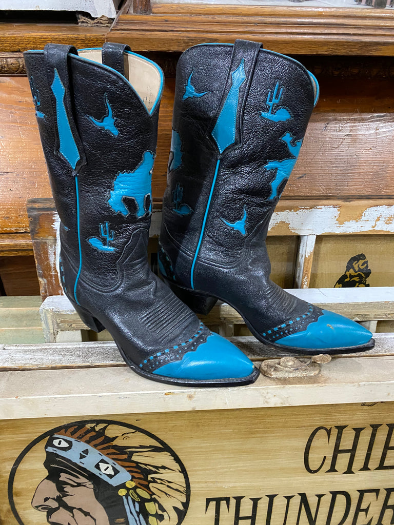 Mahan Turquoise and Black Boots 7.5